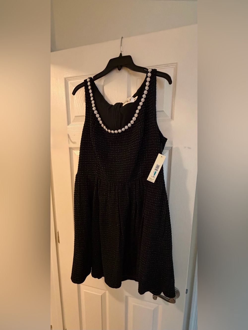 Eliza J Black Pearl-Embellished Holiday Dress